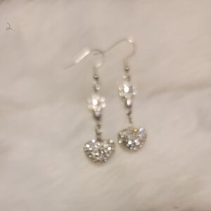 Hand-Made Sparkly Silver Heart & Flower Earrings